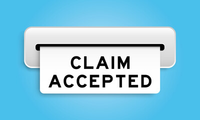 White coupon banner with word claim accepted from machine on blue color background