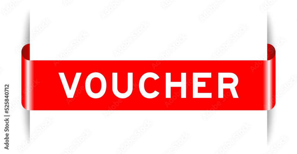 Poster Red color inserted label banner with word voucher on white background