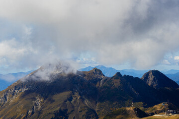 Brown autumn mountain peaks. Beautiful mountain landscape. freedom and beauty of nature. Autumn view of the Caucasus mountains in Russia