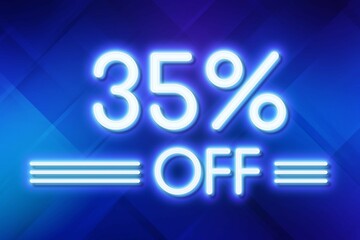White neon inscriptions off 35 of discounts on a blue art background Price labele sale promotion market. tag offer