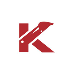 Excavator Vector Logo Template. Vector logo of heavy equipment for construction company merged with letter K