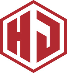 Letter h and j Logo Design Template Vector, hexagon, red