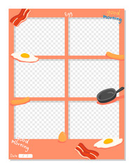 Fried Eggs and Bacon Breakfast kawaii cute automatic sticker photo booth vector frame