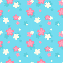 Fototapeta na wymiar pink Japan sakura on blue seamless pattern Gift Wrap background wallpaper