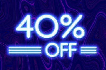 White neon inscriptions off 40 of discounts on a blue art background Price labele sale promotion market. shop special