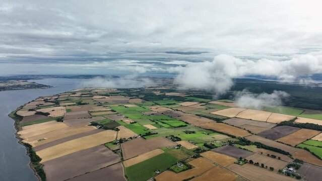 Aerial view of the black island and Cromarty firth in the north east highlands of Scotland during autumn