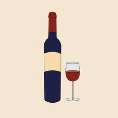Vector illustration of wine bottle and glass