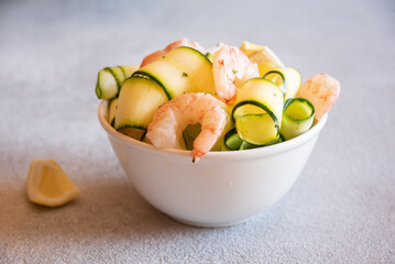 Fresh zucchini with shrimps, healthy and delicious food