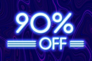 White neon inscriptions off 90 of discounts on a blue art background Price labele sale promotion market. purchase deal