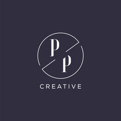 Elegant look monogram PP logo with simple circle line