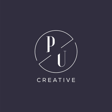 Elegant look monogram PU logo with simple circle line