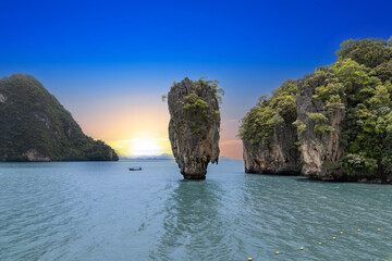 Fototapeta premium Island Phuket Thailand. Lovely rock in the middle of the ocean surrounded by mountains