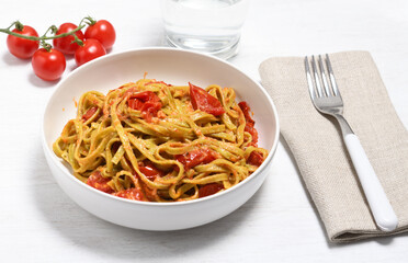 Plate with italian pasta tagliatelle