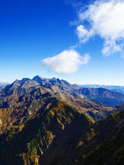 Beautiful panorama of mountains, freedom and beauty of nature. Autumn view of the Caucasus mountains in Russia
