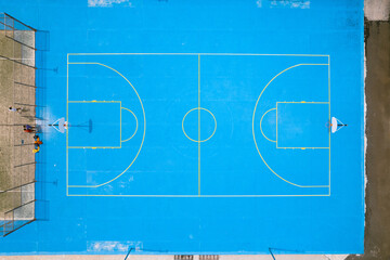 Vista aérea de un campo de baloncesto
