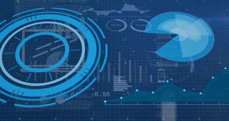 Vector image of digital circular patterns with pie diagrams and graphs, copy space