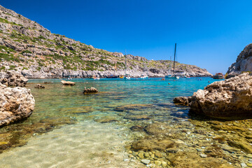Clear sea in Anthony Quinn bay in Rhodes island in Greece