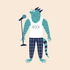 Cool Iguana singer in white T-shirt 
