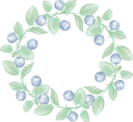 Frame of blueberry leaves, perfect for baby shower, newborn, Summer art illustration, greenery
