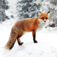 Red fox (vulpes vulpes) in winter scenery