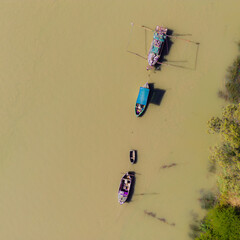 drone view fishing boats