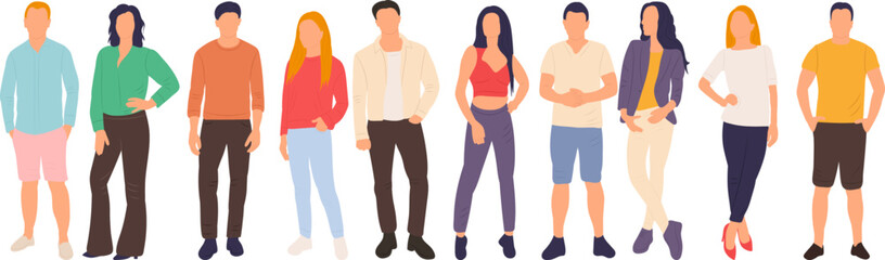 group of men and women in flat style, vector