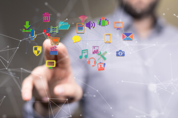 Connecting lines and dots.Big data visualization