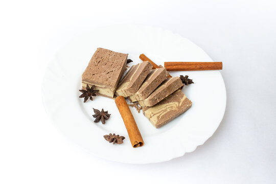 Halva slices on a white plate