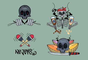 Illustration of cute skulls and skeletons