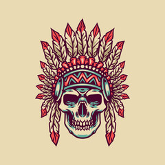 Indian Skull Retro Illustration