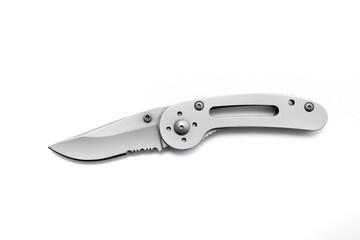 folding pocket knife on white background