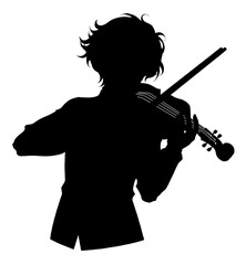 Silhouette illustration of a man playing the violin in anime style.(with strings)