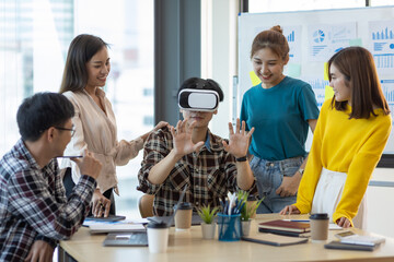 Startup colleagues brainstorm together to discuss innovation projects.