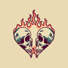 Couple Skull Retro Illustration