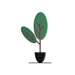 Green tree with two leaves on a pot png