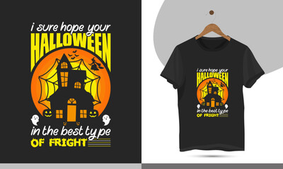 Happy Halloween typography t-shirt design template. High-quality vector shirt illustration for the Halloween holiday. Print on a shirt, mug, greeting card, and Poster.