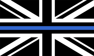 UK Police Thin Blue Line flag. The flag symbolizes pride in the police and law enforcement officers. The UK flag is also known as the Union Jack. 3:5 Ratio.