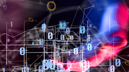 Global network. Blockchain. 3D illustration. Neural networks and artificial intelligence. Abstract