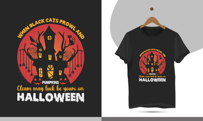 Halloween holiday t-shirt design template. High-quality Halloween vector shirt illustration for print on a shirt, mug, greeting card, and poster. Editable and customizable arts.