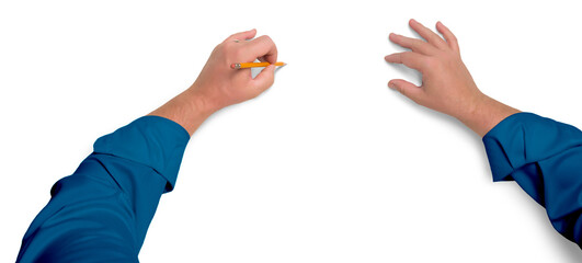 Transparent PNG of Male Hands Drawing with Pencil.