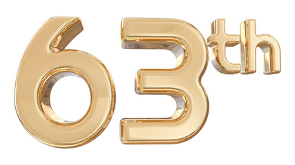 number 63th years anniversary gold 3d