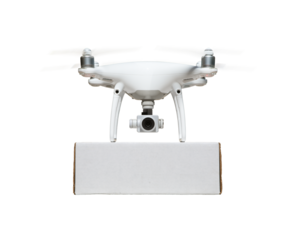 Transparent PNG Drone UAV In Flight With Package Attached.