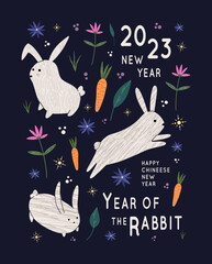Chinese New Year 2023 banner design. Happy Chinese new year. Traditional design. Year of the rabbit. Happy new year