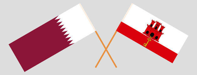 Crossed flags of Qatar and Gibraltar. Official colors. Correct proportion