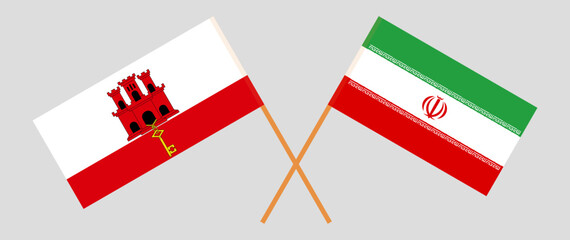 Crossed flags of Gibraltar and Iran. Official colors. Correct proportion
