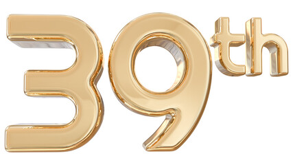number 39th years anniversary gold 3d