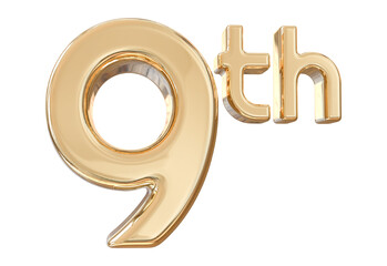 number 9th years anniversary gold 3d