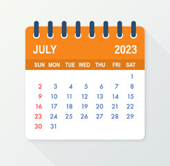 July 2023 Calendar Leaf. Calendar 2023 in flat style. Vector illustration.