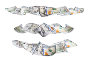 Transparent PNG Set of Three One Hundred Dollar Bill Horizontal Graphic Photos.