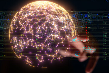 Neural network 3D illustration. Big data and cybersecurity